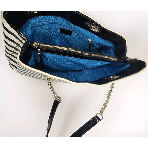 Kate Spade Montrose Elena Nautical Patent Leather Striped Bag Navy EUC - Picture 9 of 12